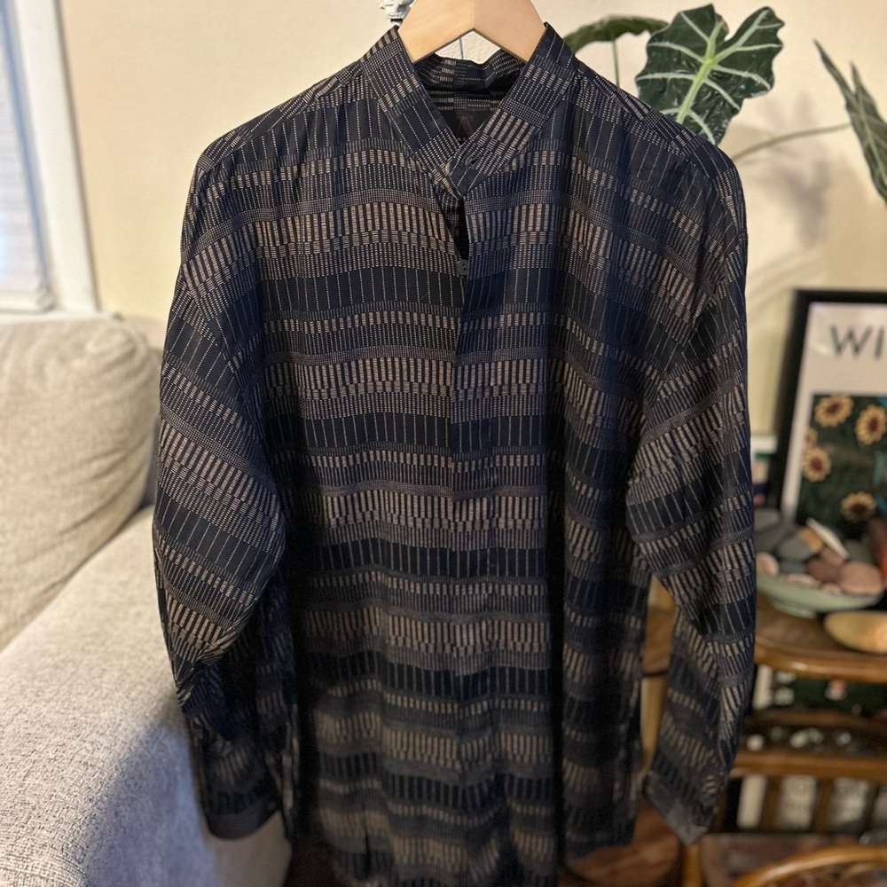 Zeidler & Zeidler Men’s Rayon Shirt M Band Collar Geometric Print Button